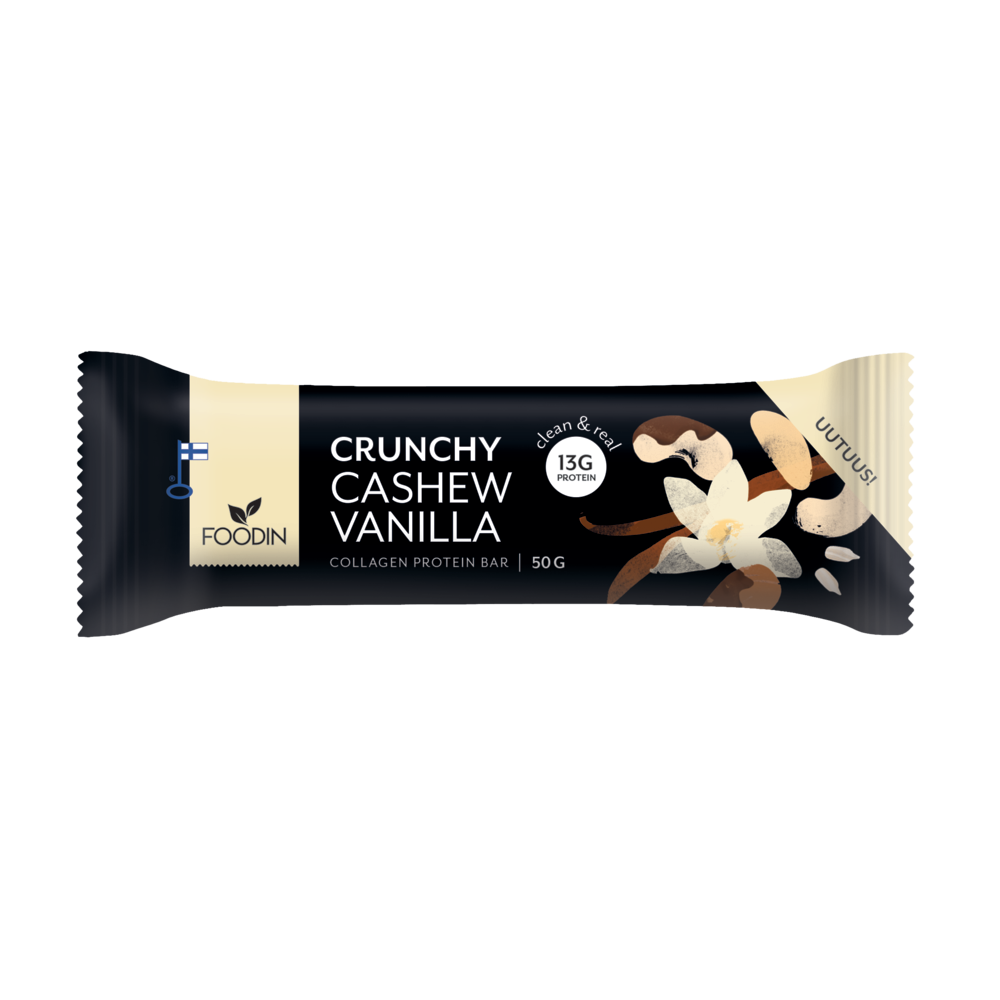 Foodin Crunchy kollageeniproteiinipatukka Cashew Vanilla 50 G X 12 Kpl 