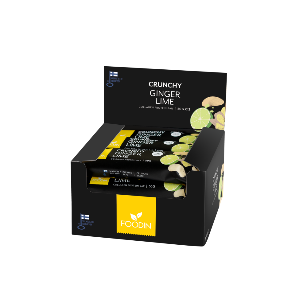 Foodin Crunchy kollageeniproteiinipatukka Ginger Lime 50 G X 12 Kpl 