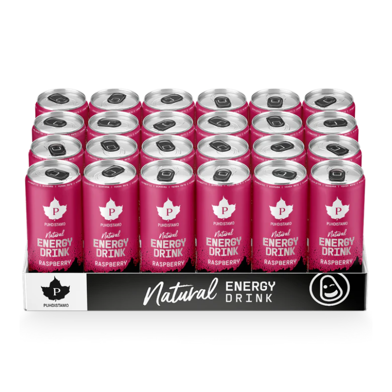 Puhdistamo Natural Energy Drink Rasberry Strong 330ml x 24 kpl