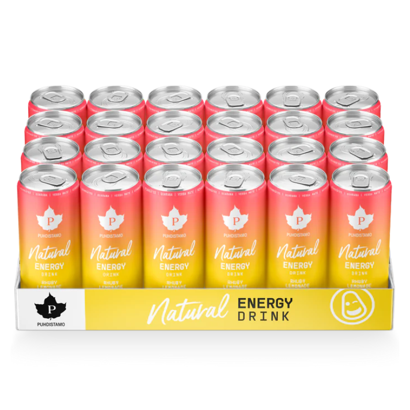 Puhdistamo Natural Energy Drink, rhuby lemonade 330ml x 24kpl