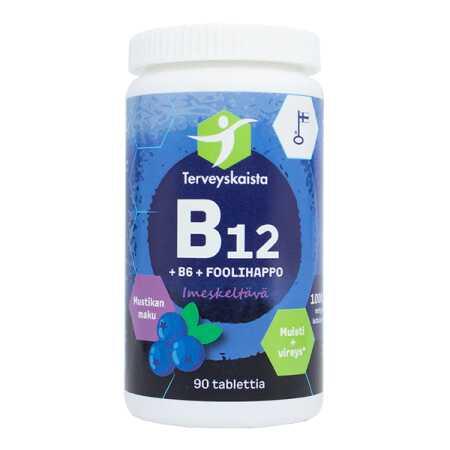 B12 + B6 + Foolihappo, imeskeltävä (mustikka) 90 tabl
